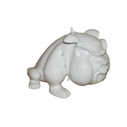 C877R Buldog siedzący z kolczatką - biały wysoki połysk H23x36x23cm